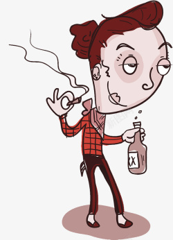 抽烟的女人油画图片卡通插图喝酒抽烟的女人高清图片