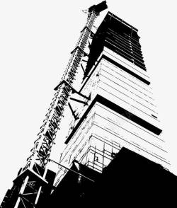 手绘黑白城市写字楼塔吊施工矢量图素材