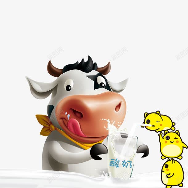 牛奶png免抠素材_88icon https://88icon.com 伸舌头 动物 可爱 喝奶 喝牛奶 牛 酸奶 黄色
