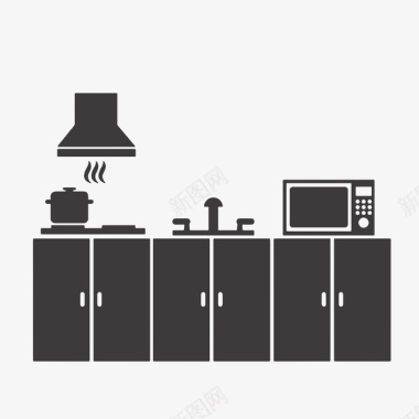 黑色扁平化厨房图标图标