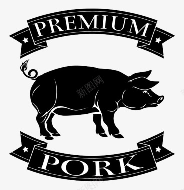 零食标签手绘猪肉图标黑毛猪图标