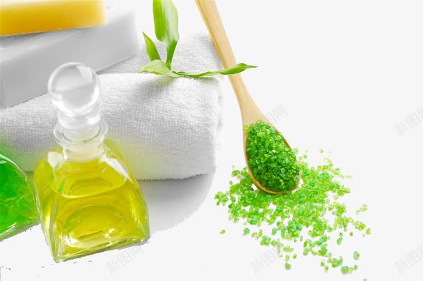 精美绿色SPA用品png免抠素材_88icon https://88icon.com spa spa用品 树叶 毛巾 水疗中心 生态养生 石头按摩 精油 绿色浴盐 美容护肤 芳香疗法 香皂