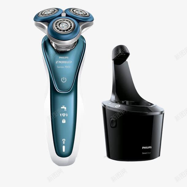 飞利浦充电式蓝色刮胡刀png免抠素材_88icon https://88icon.com 产品实物 剃须刀 放置底座