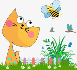 幼儿教育猫咪追着小蜜蜂矢量图高清图片