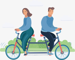 骑自行的人骑着双人自行车的男女矢量图高清图片