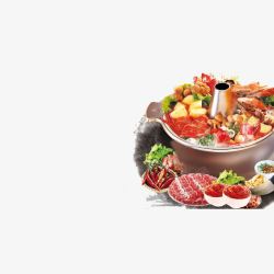 多样食材海鲜火锅高清图片