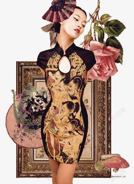 穿旗袍的女性png免抠素材_88icon https://88icon.com 中国元素 旗袍女 旗袍展示 民国风格 粉色玫瑰