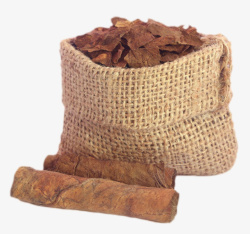 深棕色麻袋里的干烟叶和香烟实物素材