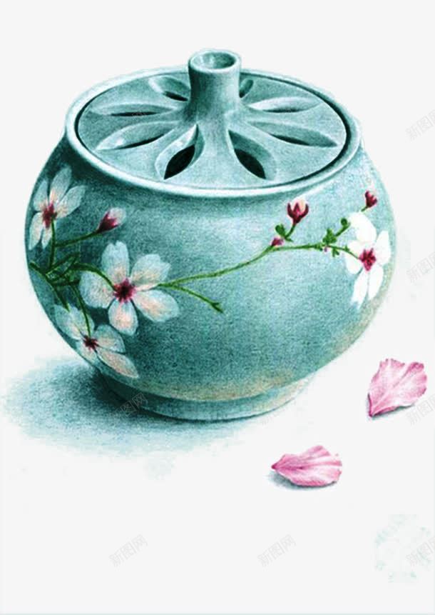 中国风器皿png免抠素材_88icon https://88icon.com 中国风手绘 古代 古风 古风器皿 复古 罐子 花瓣 陶罐