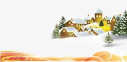 雪地小屋和红色背景素材
