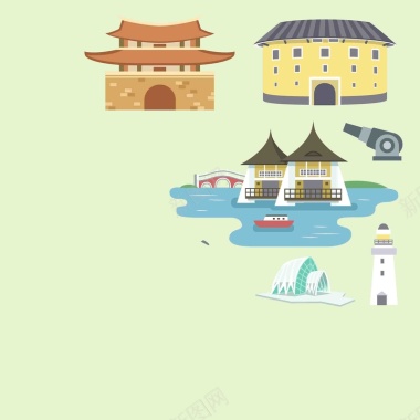 手绘矢量旅游台湾景点地图天后宫海报背景背景