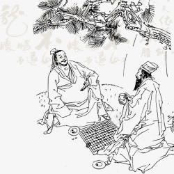 手绘黑白版画古代人素材