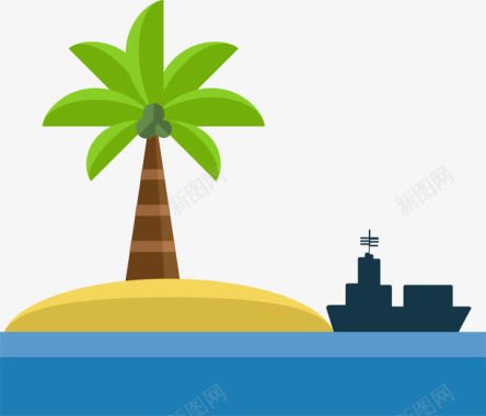 椰子树小岛扁平化图标图标