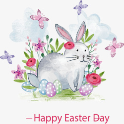 水彩手绘兔子复活节素材