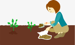 卡通小女孩给植物施撒肥料素材