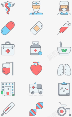 卫生保健和医疗医院卡通图标UI矢量图图标