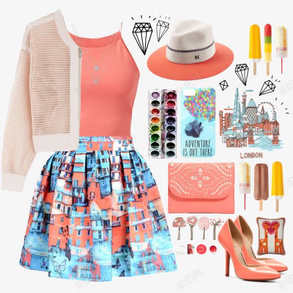 短外套和短裙png免抠素材_88icon https://88icon.com 品牌女装 唯品会 女包 季节新品热卖 实物展示 服装搭配 服饰搭配 短外套 短裙 高跟鞋