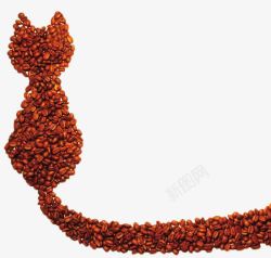 咖啡豆组合的杯子咖啡豆拼起来的猫咪形状高清图片