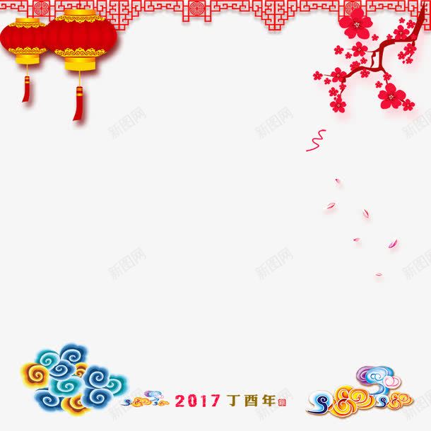 中国元素祥云灯笼psd免抠素材_88icon https://88icon.com 丝带 中国元素 新年海报 灯笼 祥云 红花