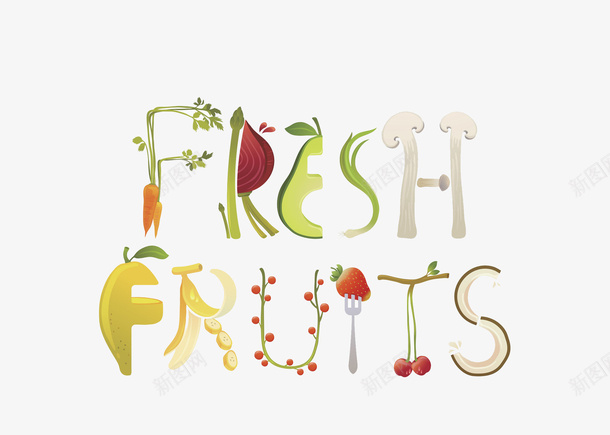 创意艺术字png免抠素材_88icon https://88icon.com fresh fruits 创意 多彩 新鲜水果 艺术字 蔬菜