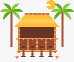 度假木屋椰子树中间的木屋高清图片