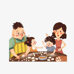 彩色卡通一家人吃饭元素素材