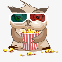 吃爆米花看电影的猫头鹰素材