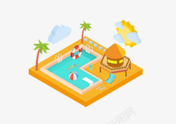 夏日度假酒店游泳池25d插画矢量图素材