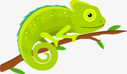 蜥蜴免抠PNG趴着的绿色扁平风格变色龙高清图片