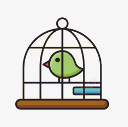矢量牢笼卡通鸟笼里的绿色小鸟高清图片