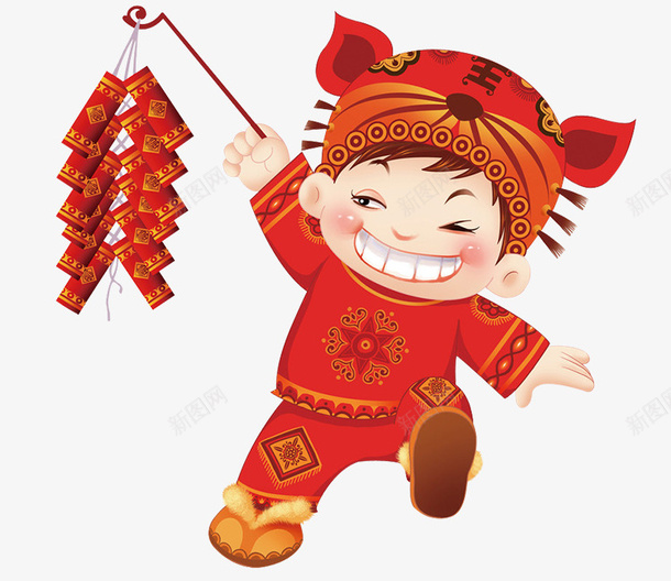 卡通小女孩放鞭炮png免抠素材_88icon https://88icon.com 卡通小女孩 卡通鞭炮 放鞭炮 红色 节日