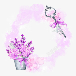 浪漫盆栽手绘水彩紫色花朵花环高清图片