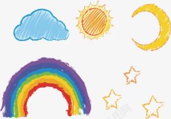 手绘雨后彩虹插画七色彩虹矢量图高清图片