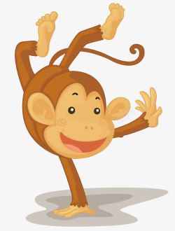 爱吃香蕉倒立挥手的猴子高清图片