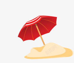 沙堆上的红色雨伞卡通图素材