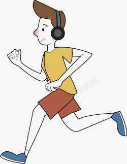 戴着耳机马拉松慢跑的男孩高清图片