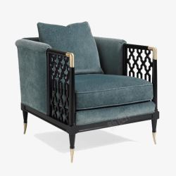 蓝灰色中式现代单人沙发素材