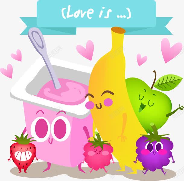 手绘水果酸奶png免抠素材_88icon https://88icon.com 卡通 手绘 树莓 水果 苹果 草莓 葡萄 酸奶 香蕉