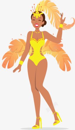 跳舞女郎黄色羽毛巴西女郎高清图片