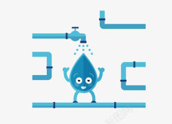 弯曲水管蓝色卡通水管水滴高清图片