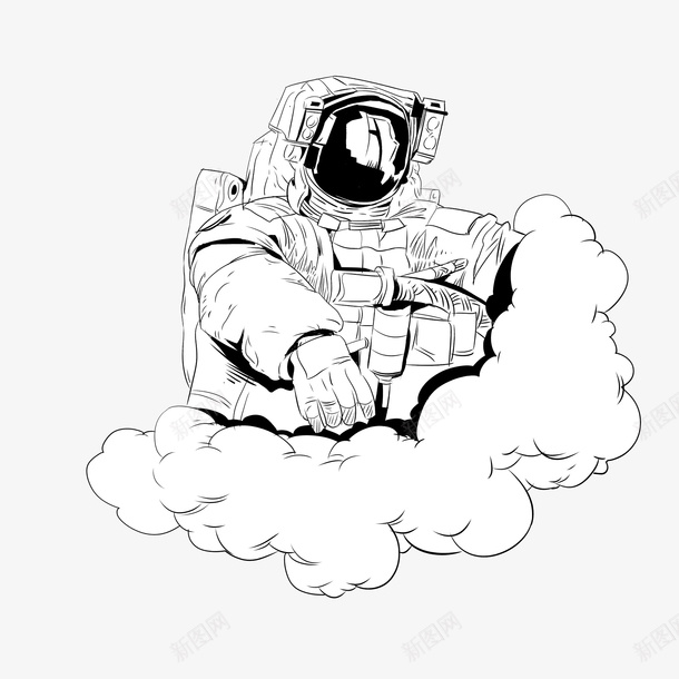 宇航员黑白手绘psd免抠素材_88icon https://88icon.com 云朵 填色练习 宇航员 手绘 黑白