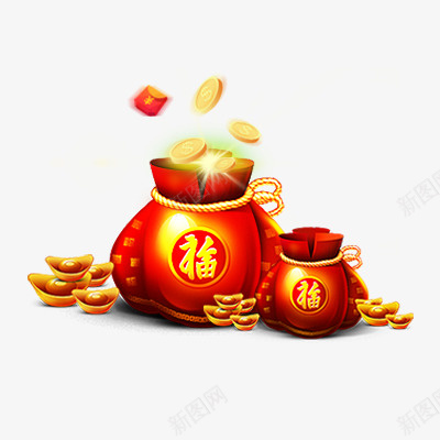 卡通福袋元素png免抠素材_88icon https://88icon.com 春节 福袋 红包 金币