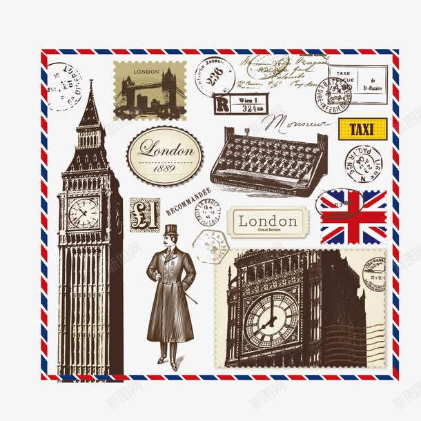 英伦风元素矢量图ai免抠素材_88icon https://88icon.com 怀旧 明信片 英伦风合集 矢量图