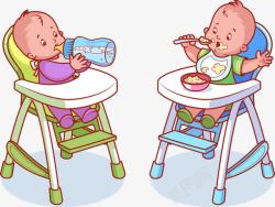 宝宝吃饭喝奶矢量图素材
