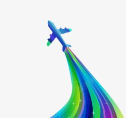 彩虹轨迹空中飞行的飞机高清图片