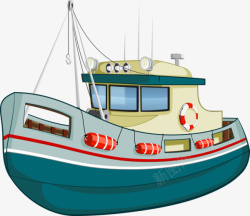 手绘卡通渔船素材