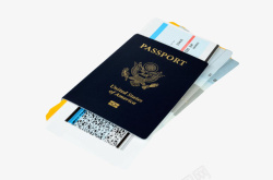 蓝色夹着机票的护照本实物素材