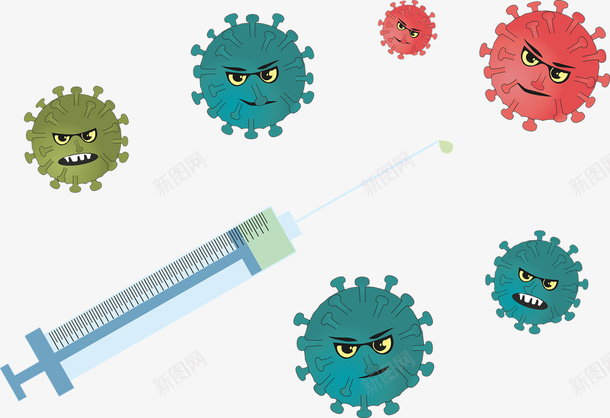 一个白色注射器与许多病毒png免抠素材_88icon https://88icon.com 医疗 医疗注射器 注射器 病毒 矢量病毒 细胞 细菌