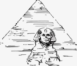 手绘古埃及金字塔狮身人面像线稿矢量图素材