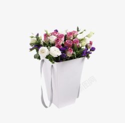 勿忘我紫玫瑰白桔梗礼盒花束高清图片